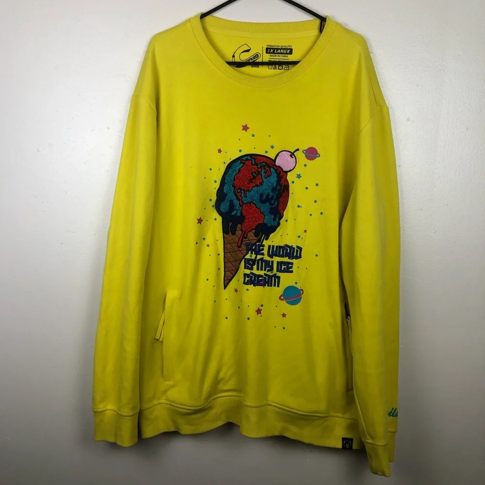 Civilized “The World Is My Ice Cream” Embroidered Yellow Sweater - Picture 1 of 7
